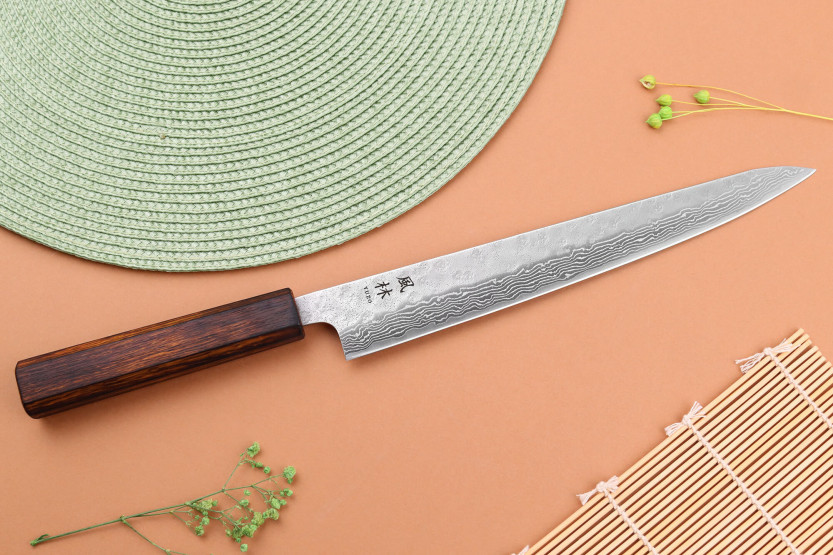 24cm Yuzo Damascus Tsuchime 440C sujihiki cuchillo japonés hecho a mano