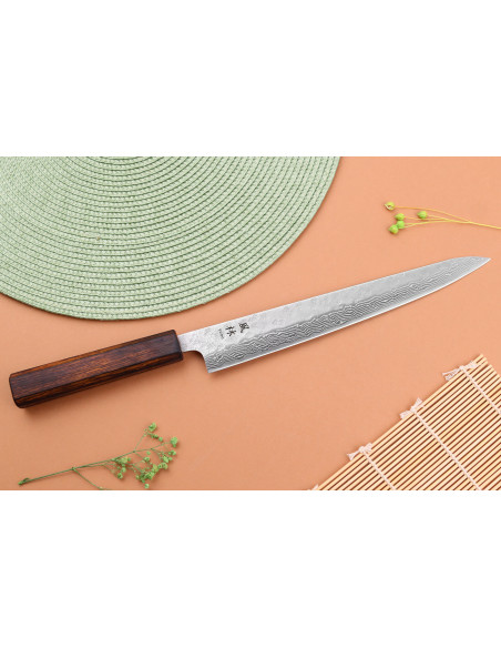 Yuzo Damaskus 440C sujihiki 24cm japansk handgjord kniv
