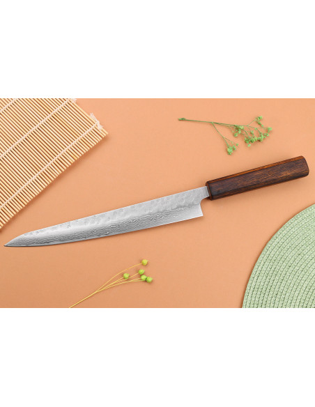 Yuzo Damaskus 440C sujihiki 24cm japansk handgjord kniv