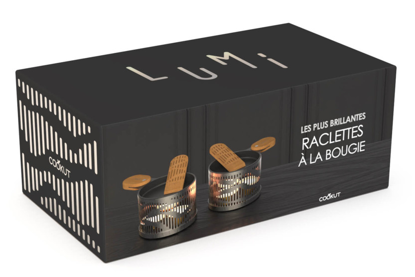 Set per raclette a candela Cookut Lumi Les Plus Brillantes Set di padelle e spatole per 2 - Argento onice