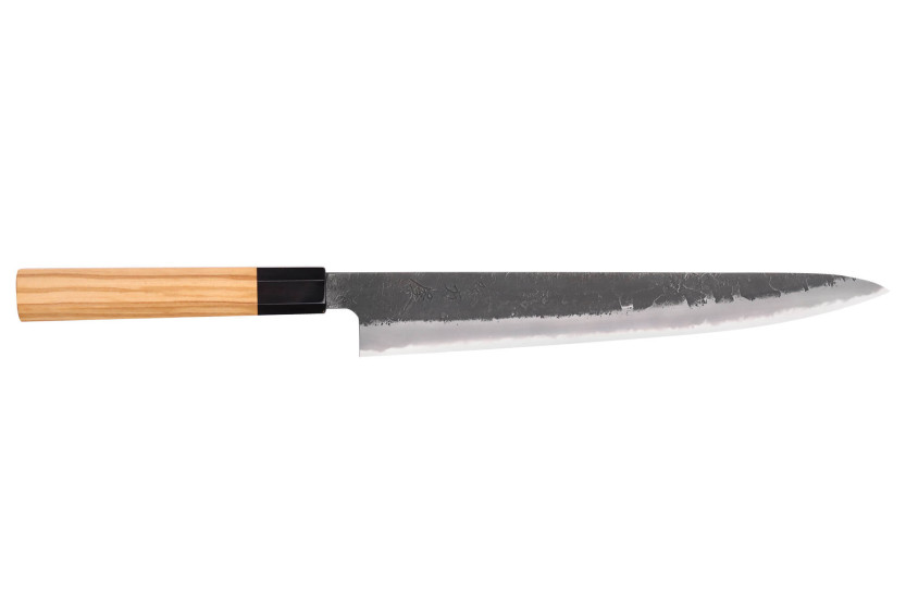 27 cm Hinoura Mutsumi Ajikataya Nero Nashiji Coltello sujihiki giapponese fatto a mano
