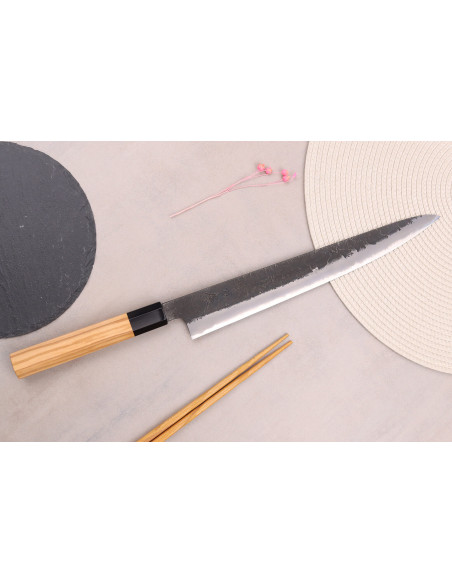 Sujihiki-Messer 27cm japanisch handgefertigt Hinoura Mutsumi Ajikataya Black Nashiji