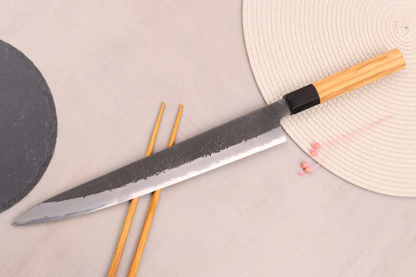 Faca sujihiki japonesa artesanal de 27 cm Hinoura Mutsumi Ajikataya Preto Nashiji