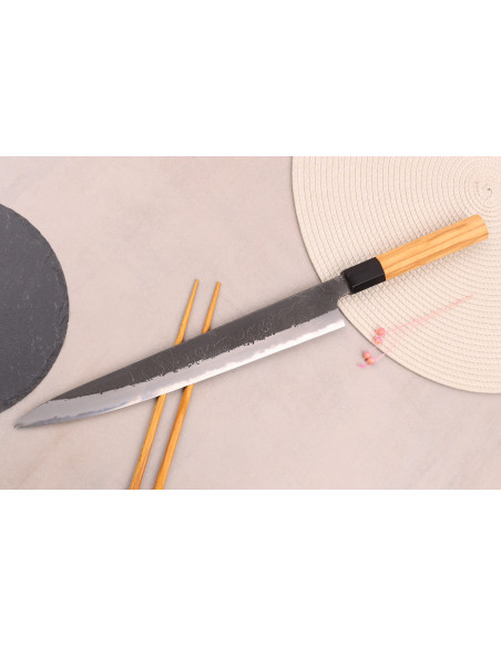 Hinoura Mutsumi Ajikataya Musta Nashiji 27cm sujihiki japanilainen käsintehty veitsi