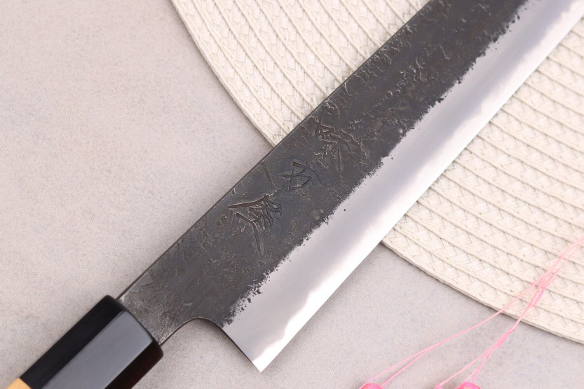 Hinoura Mutsumi Ajikataya Black Nashiji 27cm sujihiki japans handgemaakt mes