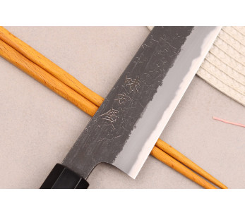 Hinoura Mutsumi Ajikataya Nero Nashiji 24cm coltello giapponese sujihiki fatto a mano 2