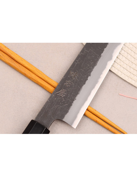 Sujihiki-Messer 24cm japanisch handgefertigt Hinoura Mutsumi Ajikataya Black Nashiji