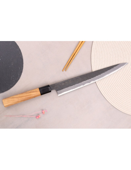 Hinoura Mutsumi Ajikataya Svart Nashiji 24cm Japansk handgjord sujihikikniv