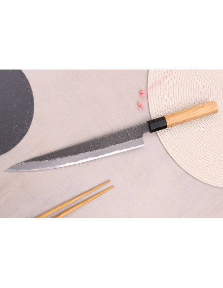 Hinoura Mutsumi Ajikataya Svart Nashiji 24cm Japansk handgjord sujihikikniv