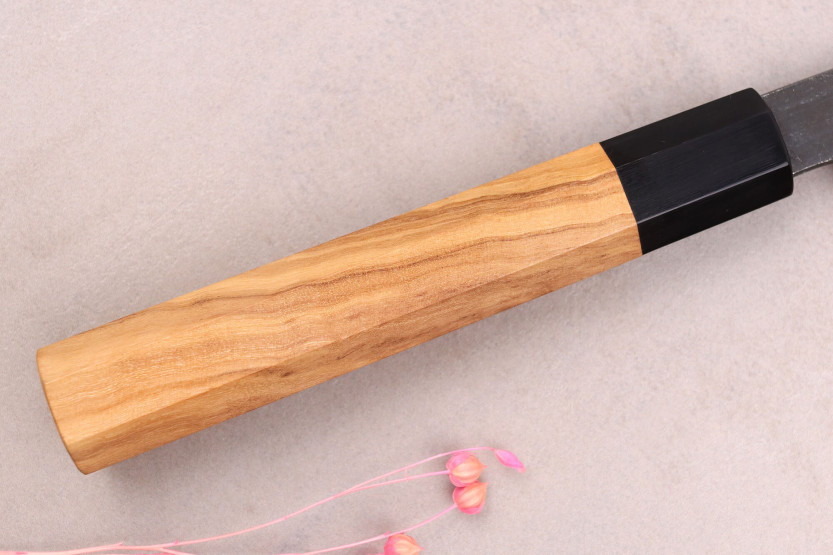Hinoura Mutsumi Ajikataya Nero Nashiji 24cm coltello giapponese sujihiki fatto a mano