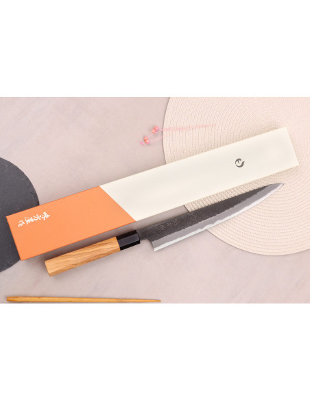 Hinoura Mutsumi Ajikataya Svart Nashiji 24cm Japansk handgjord sujihikikniv