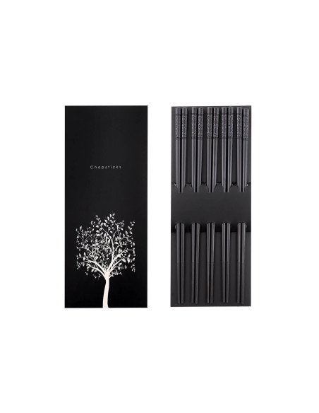 Juego de 5 pares de palillos negros de fibra de vidrio Kutoyama de 24 cm