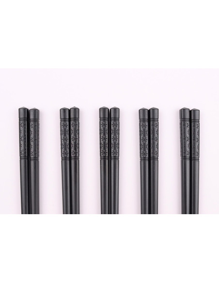 Set aus 5 Paar chinesischen Kutoyama-Stäbchen aus schwarzem Glasfasergewebe 24cm