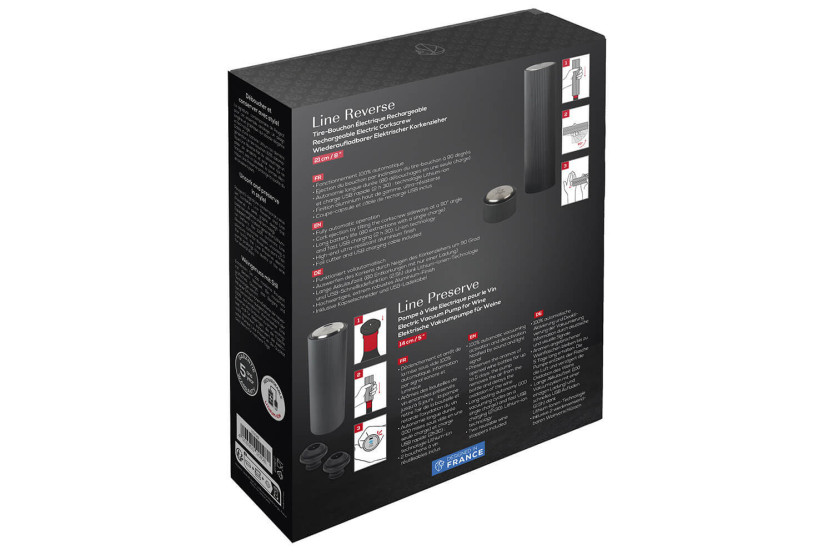 Peugeot Master of Wine Set: Line Reverse Korkenzieher + Line Preserve elektrische Vakuumpumpe
