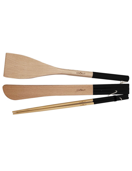 Set di 3 utensili Cookut per padelle e wok in legno color grafite