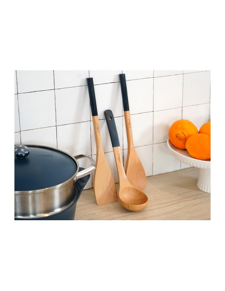 Conjunto de 3 utensílios Cookut para frigideiras e woks de madeira de cor grafite