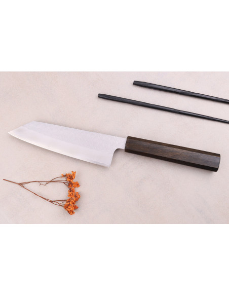 Sakai Kikumori TS10 16,5cm cuchillo bunka roble negro, japonés hecho a mano