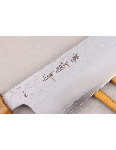Bunka-Messer 16,5cm japanisch handgefertigt Sakai Kikumori TS10 aus Eiche