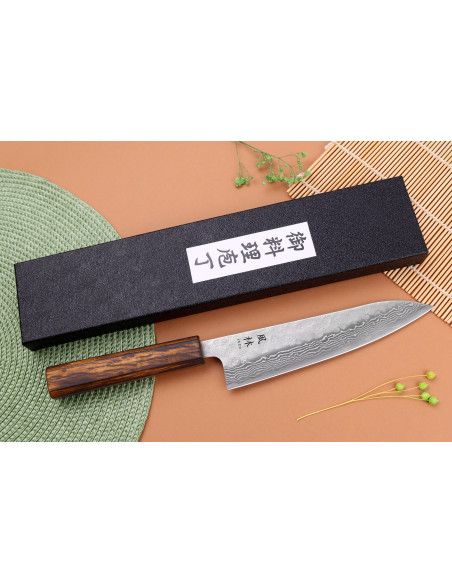 18cm Yuzo Damaskus Tsuchime 440C handgjord japansk kockkniv