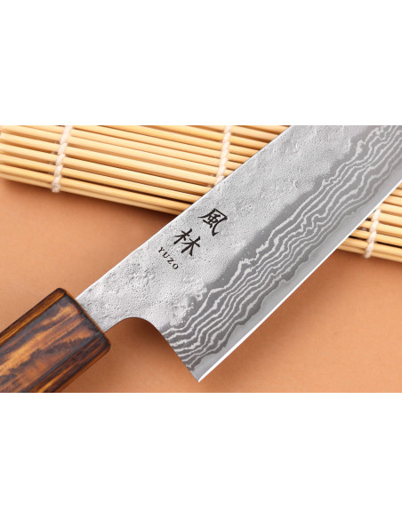 18cm Yuzo Damaskus Tsuchime 440C handgjord japansk kockkniv