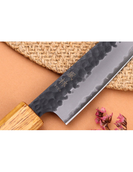 Faca utilitária japonesa Yuzo Black AS de carvalho queimado com 13,5 cm