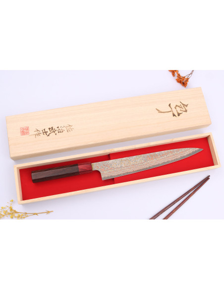 VG10 Rainbow Nashiji Takeshi Saji Faca sujihiki japonesa de 24 cm feita à mão