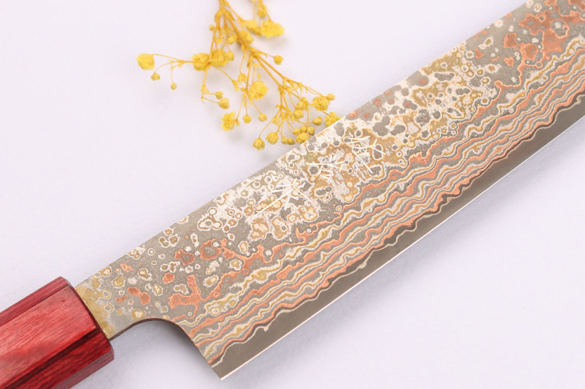 VG10 Rainbow Nashiji Takeshi Saji Faca sujihiki japonesa de 24 cm feita à mão