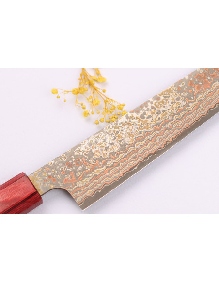 VG10 Rainbow Nashiji Takeshi Saji Faca sujihiki japonesa de 24 cm feita à mão