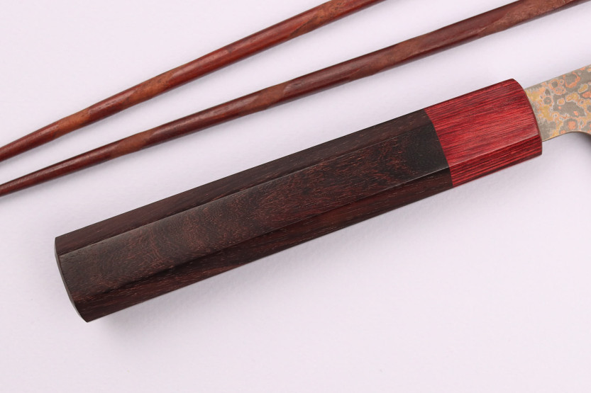 Takeshi Saji VG10 Rainbow Nashiji 27cm cuchillo sujihiki, japonés hecho a mano