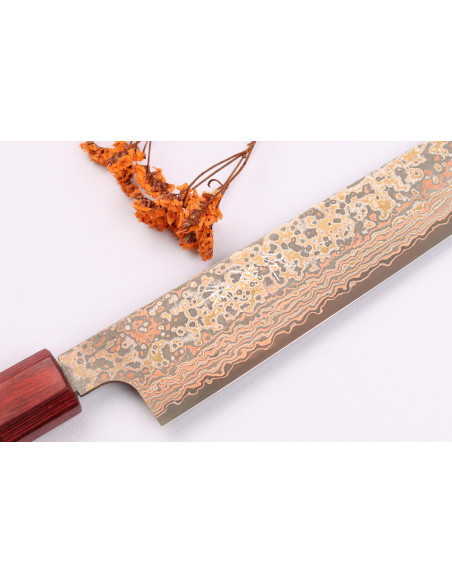 Takeshi Saji VG10 Rainbow Nashiji 27 cm sujihiki japansk håndlavet kniv