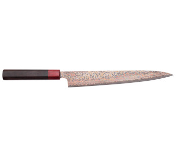 Takeshi Saji VG10 Rainbow Nashiji 27cm coltello sujihiki, giapponese fatto a mano