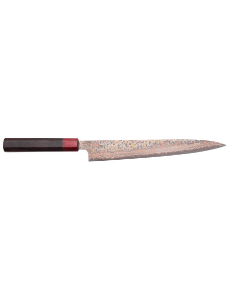 Takeshi Saji VG10 Rainbow Nashiji 27cm cuchillo sujihiki, japonés hecho a mano