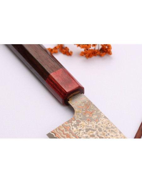 Takeshi Saji VG10 Rainbow Nashiji 24cm handgjord japansk kockkniv