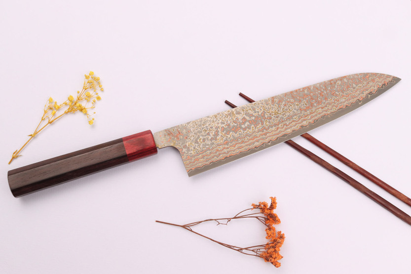 Takeshi Saji VG10 Rainbow Nashiji 24cm handmade Japanese chef ' s knife