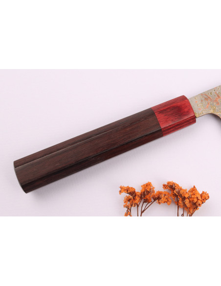Takeshi Saji VG10 Rainbow Nashiji 24 cm håndlaget japansk kokkekniv