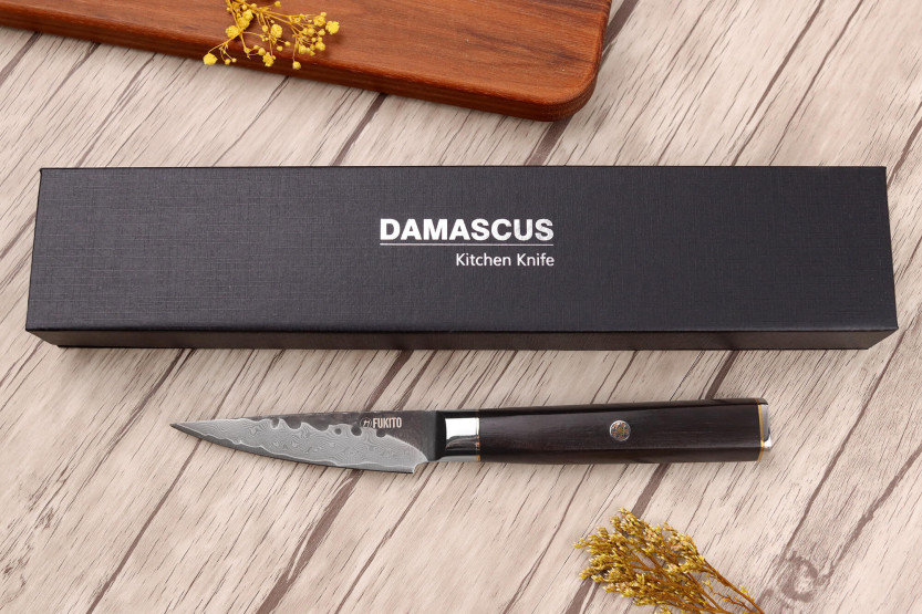 Fukito 9cm Ebony Damascus VG10 kuorintaveitsi