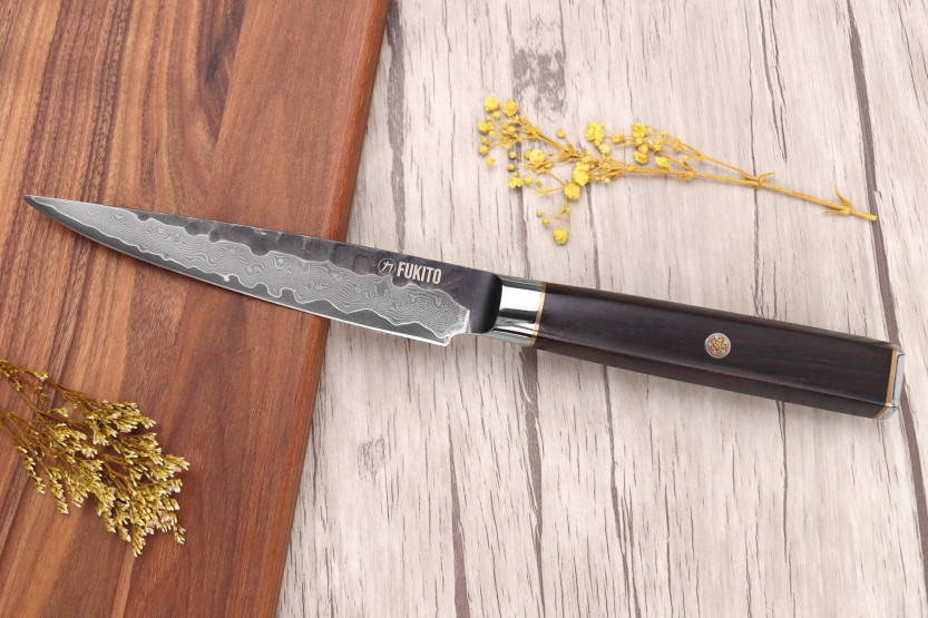 VG10 Fukito 12cm Ebony Damascus yleiskäyttöön tarkoitettu veitsi