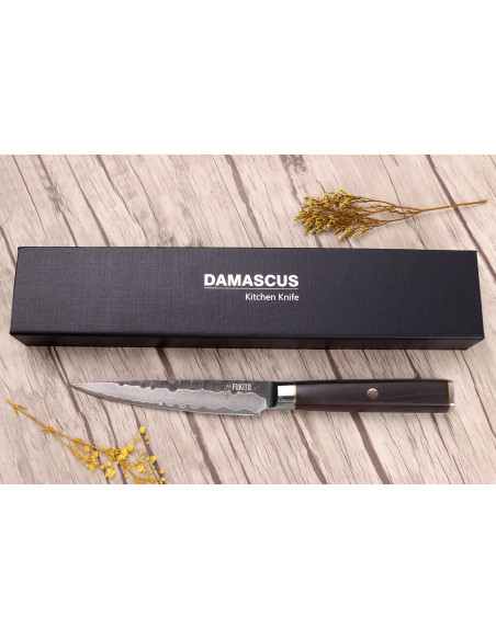 VG10 Fukito 12cm Ebony Damascus yleiskäyttöön tarkoitettu veitsi