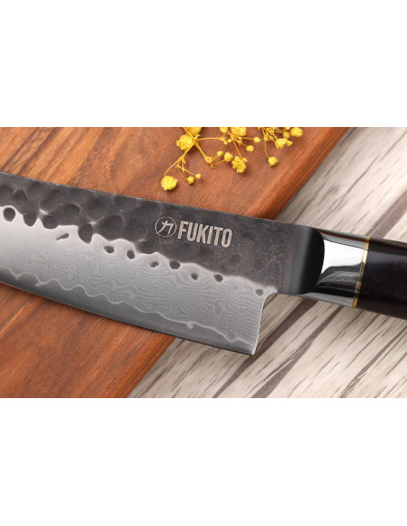 VG10 kiritsukekniv 15 cm Fukito Ebony Damascus