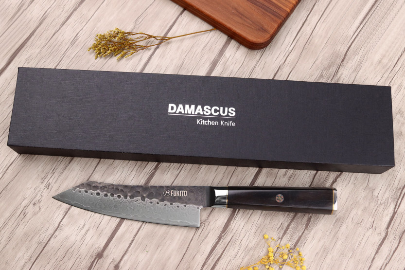 VG10 kiritsuke-kniv 15 cm Fukito Ebony Damascus