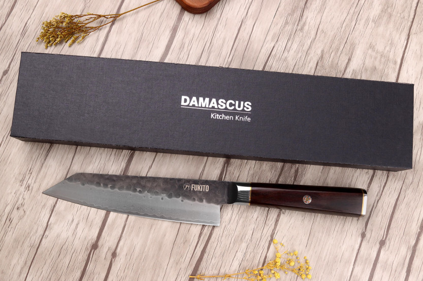 VG10 kiritsuke mes 17cm Fukito Ebbenhout Damascus