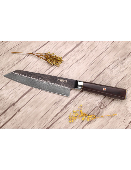 VG10 kiritsuke mes 17cm Fukito Ebbenhout Damascus