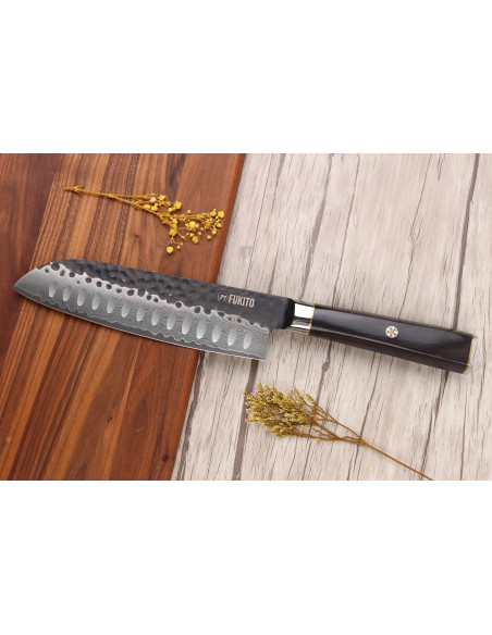 Cuchillo Santoku VG10 17cm Fukito Ébano Damasco