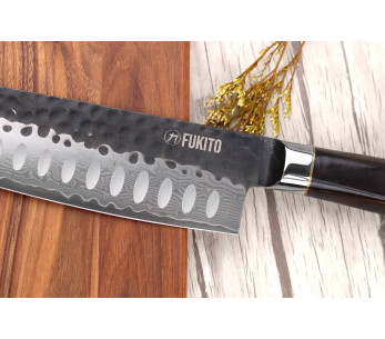 17 cm Fukito Ebony Damascus VG10 santoku-kniv i ibenholt 2
