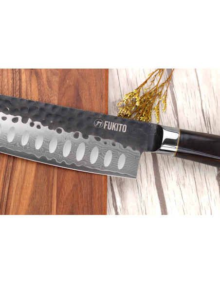 17cm Fukito Ebony Damascus VG10 santoku veitsi
