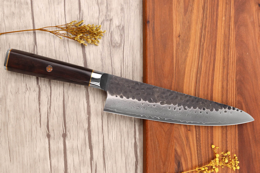Set of 3 Fukito Ebony Damascus VG10 Chef + Universal + Office knives
