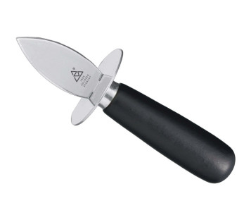 Triangle oysterkniv svartlackerat trähandtag blad och skydd i rostfritt stål