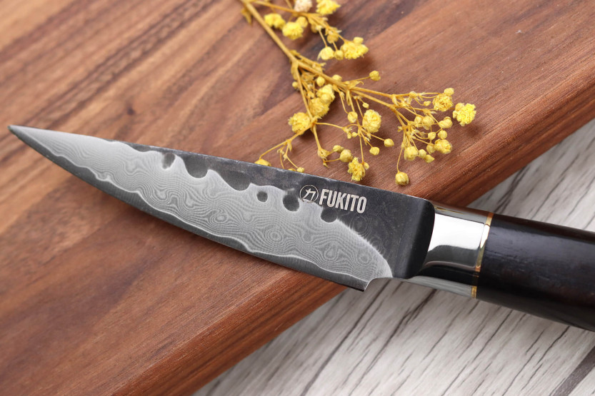 Sæt med 3 Fukito Ebony Damascus VG10 Chef + Universal + Office knive