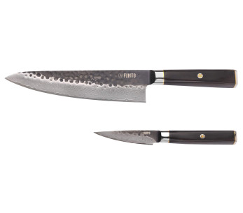 Conjunto de 2 facas Fukito Ebony Damascus VG10 Chef + Facas de escritório