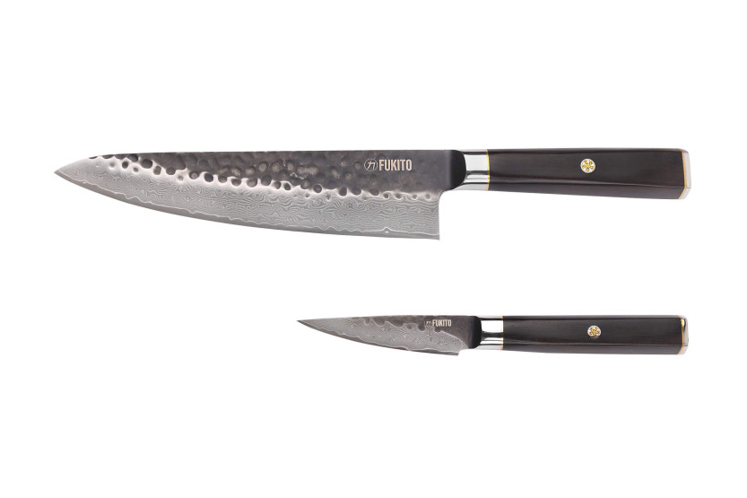 Set of 2 Fukito Ebony Damascus VG10 Chef + Office knives
